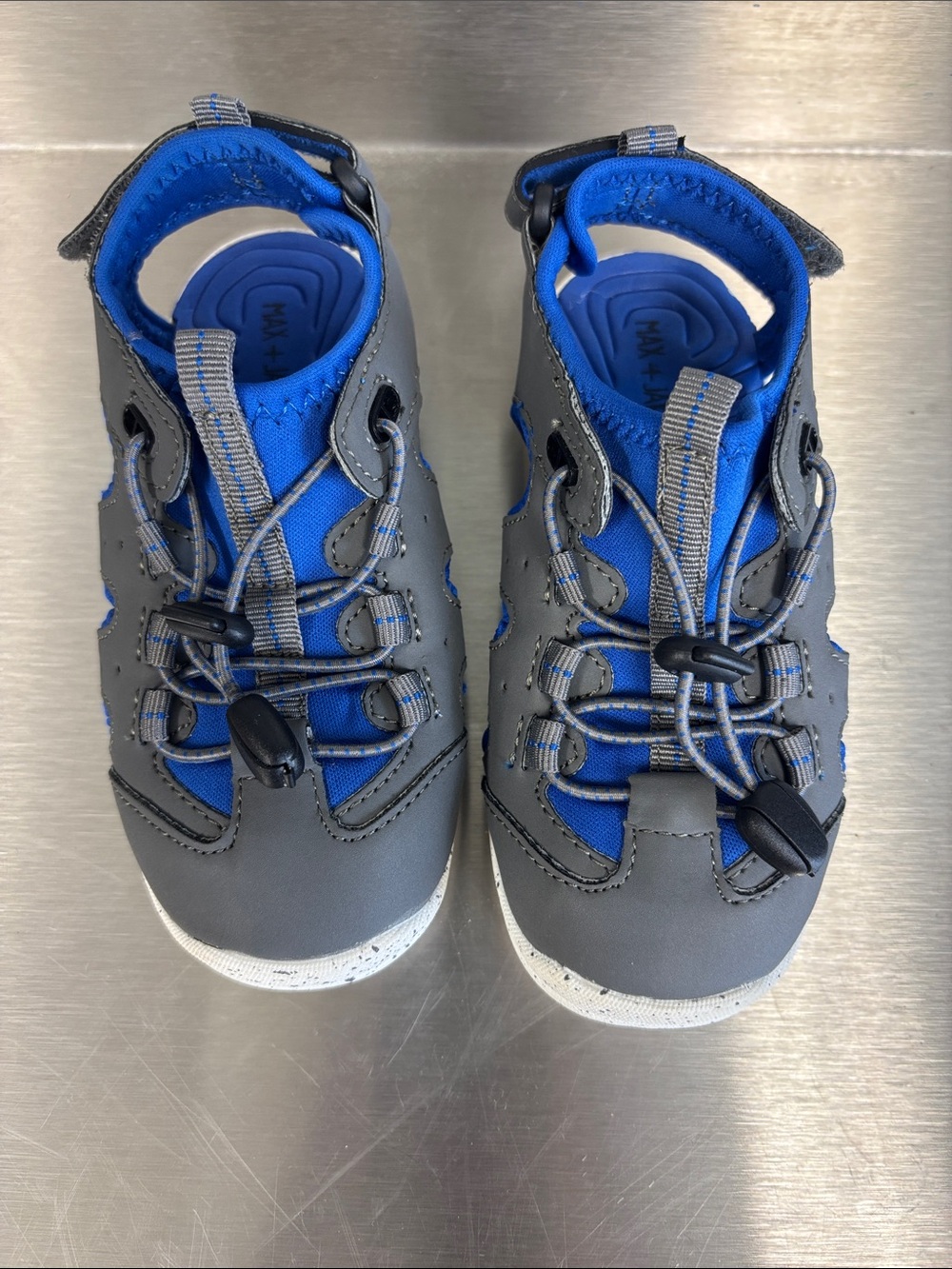 Kids Grey and Blue Water Shoes with Secure Bungee Fit